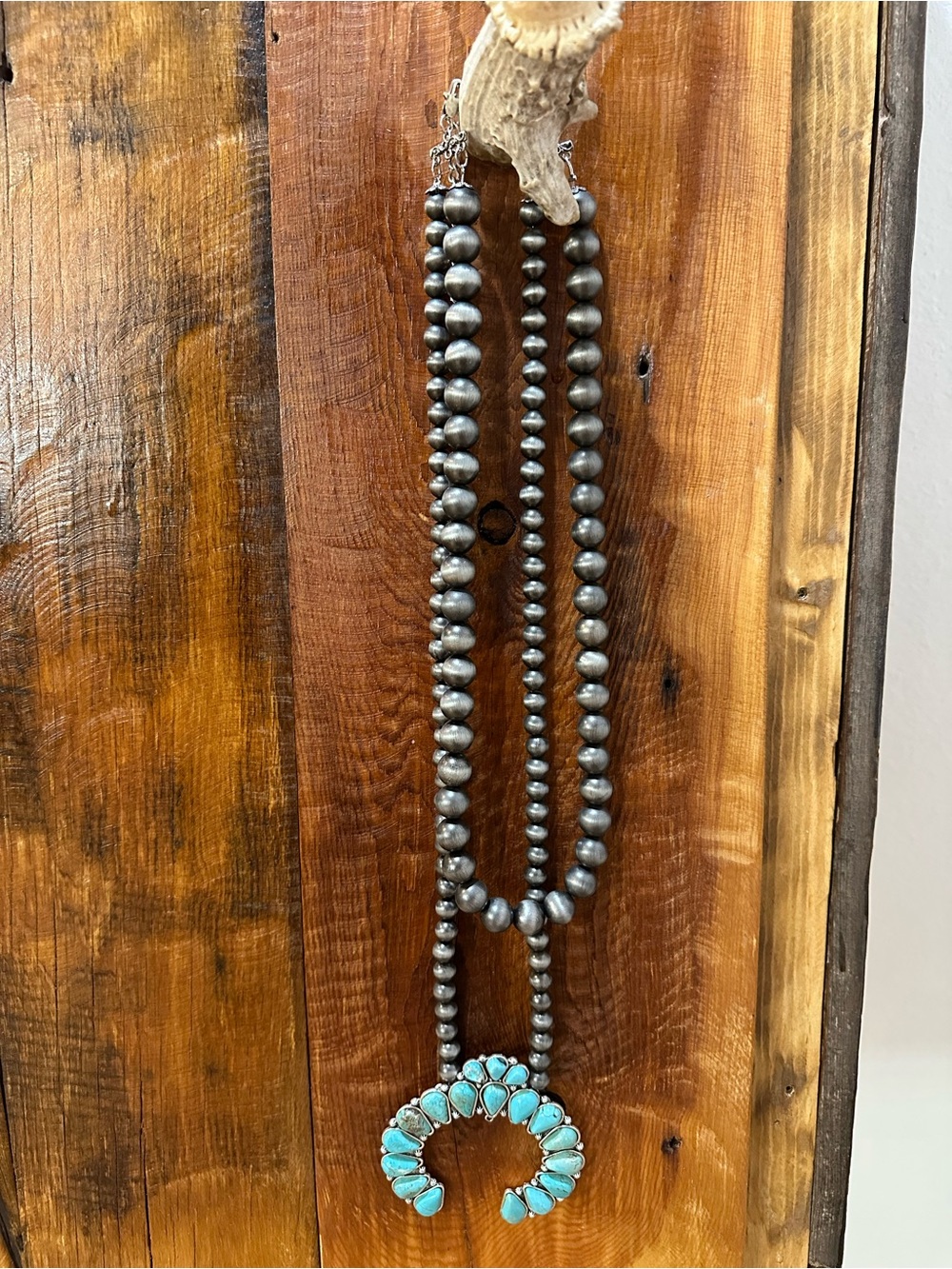 Faux Turquoise and Silver Beaded Pendant Necklace
